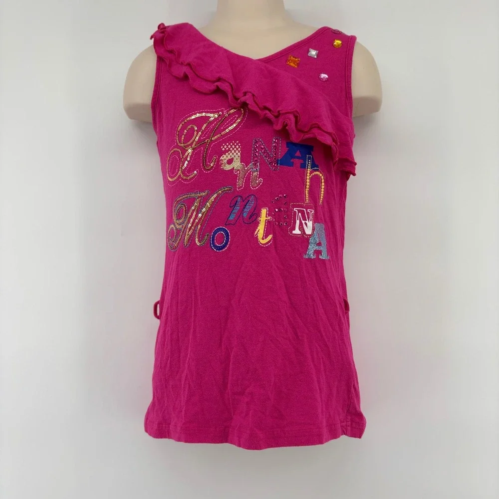 Disney Hannah Montana Girls Size‎ M 8/10 Pink Ruffle Sequin Tank Top
